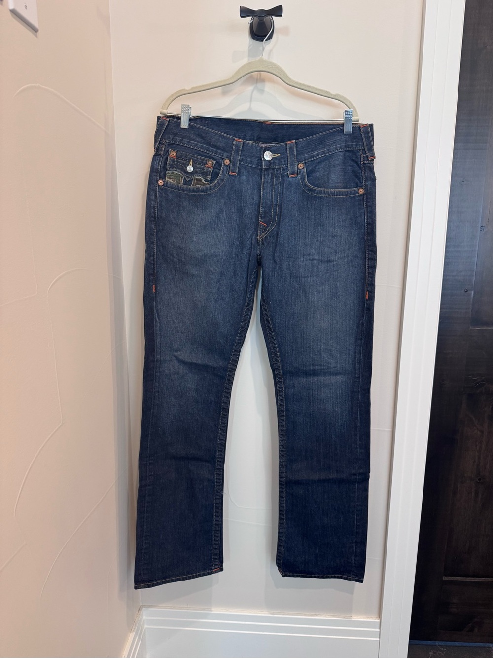 True Religion Camo Horseshoe Dark Wash Straight Leg Jeans